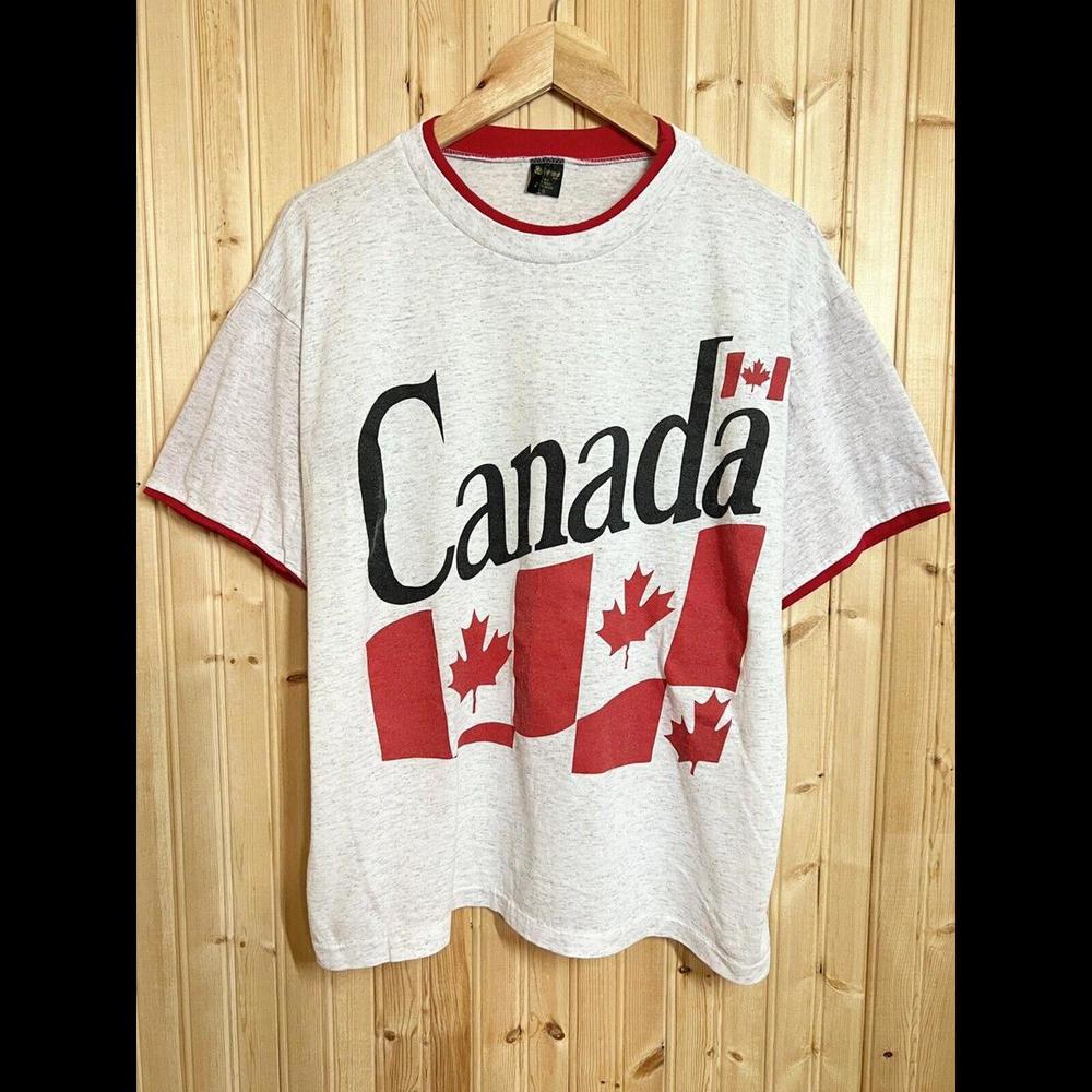 VTG Canada Souvenir Single Stitch T Shirt Big Graphic Thin Tee Heather Gray sz L